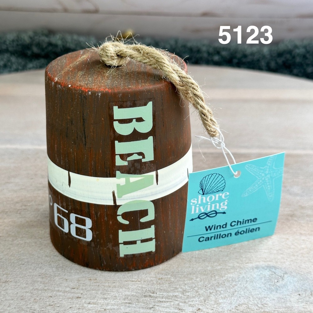 Shore Living Beach No 68 Wooden Wind Chime Coastal Nautical Decor NWT